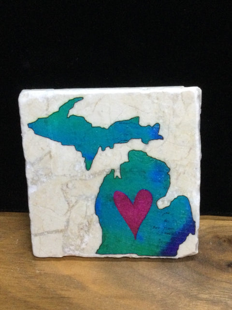 Michigan with Heart Coaster by Ravaged Barn