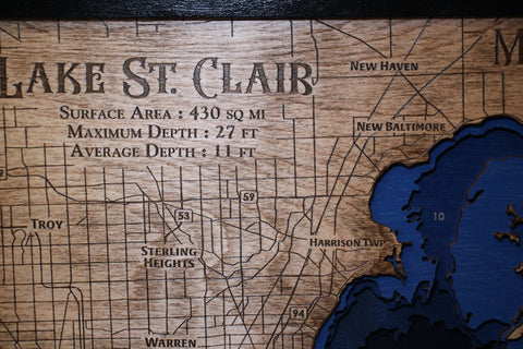 19 1/4x15 1/2 Lake St. Clair 3D Wood Map by Lucky Arrow Designs