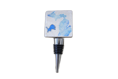 Michigan Map and Blue Lion Wine Bottle Stopper