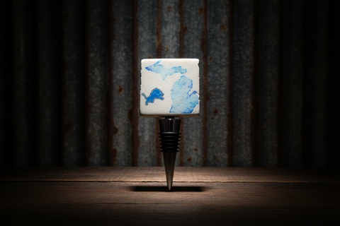 Michigan Map and Blue Lion Wine Bottle Stopper