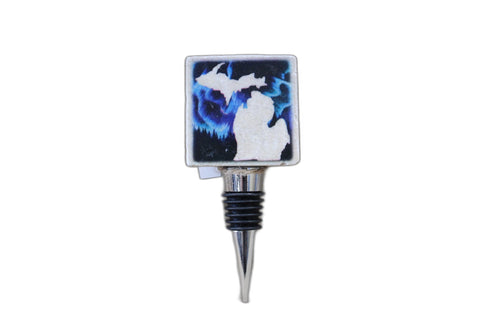 Northern Lights Background MI Tile Wine Stopper by Ravaged Barn