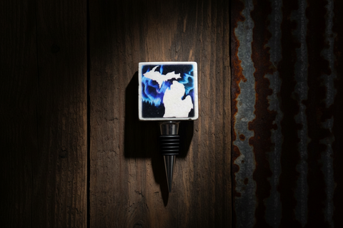 Northern Lights Background MI Tile Wine Stopper by Ravaged Barn