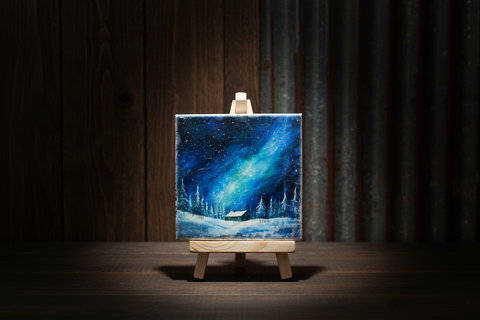Winter Northern Lights Stone Coaster with Easel