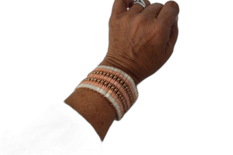 Beaded Cuff Bracelet in Peach and Pearl Tones