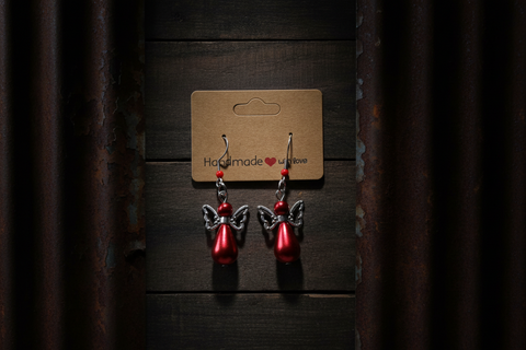Red Angel Wing Pearl Drop Earring