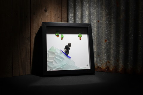 Pebble Art Downhill Skiing Shadow Box by Art By Amy