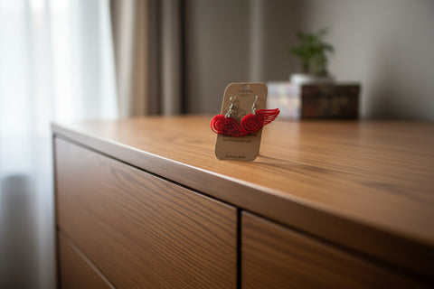 Red Wings Harding Made Resin Earrings