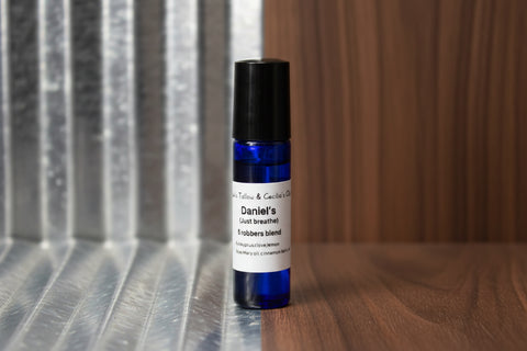 Roll-on bottle with a label on a dark background