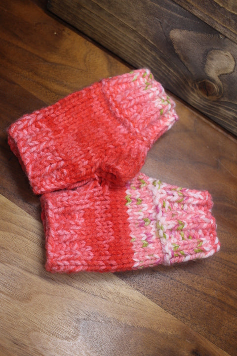 Fuchsia Blend Youth Medium Acrylic Knitted Fingerless Mitts Gloves