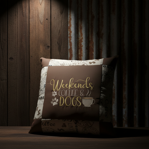 16x16 Weekends Coffee & Dogs Pillow by Suki B's Creations