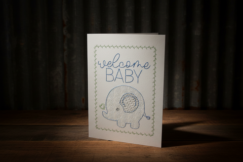 Sukis Creations Blue Welcome Baby Stitched Card