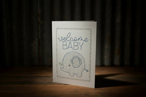 Sukis Creations Blue Welcome Baby Stitched Card