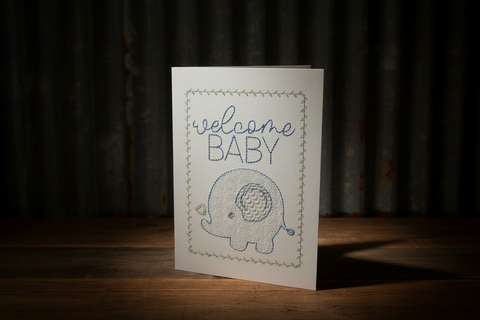 Sukis Creations Blue Welcome Baby Stitched Card