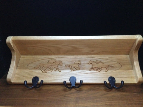 Horse Oak Coat Rack Shelf 24x8x5" by JeMar Creations