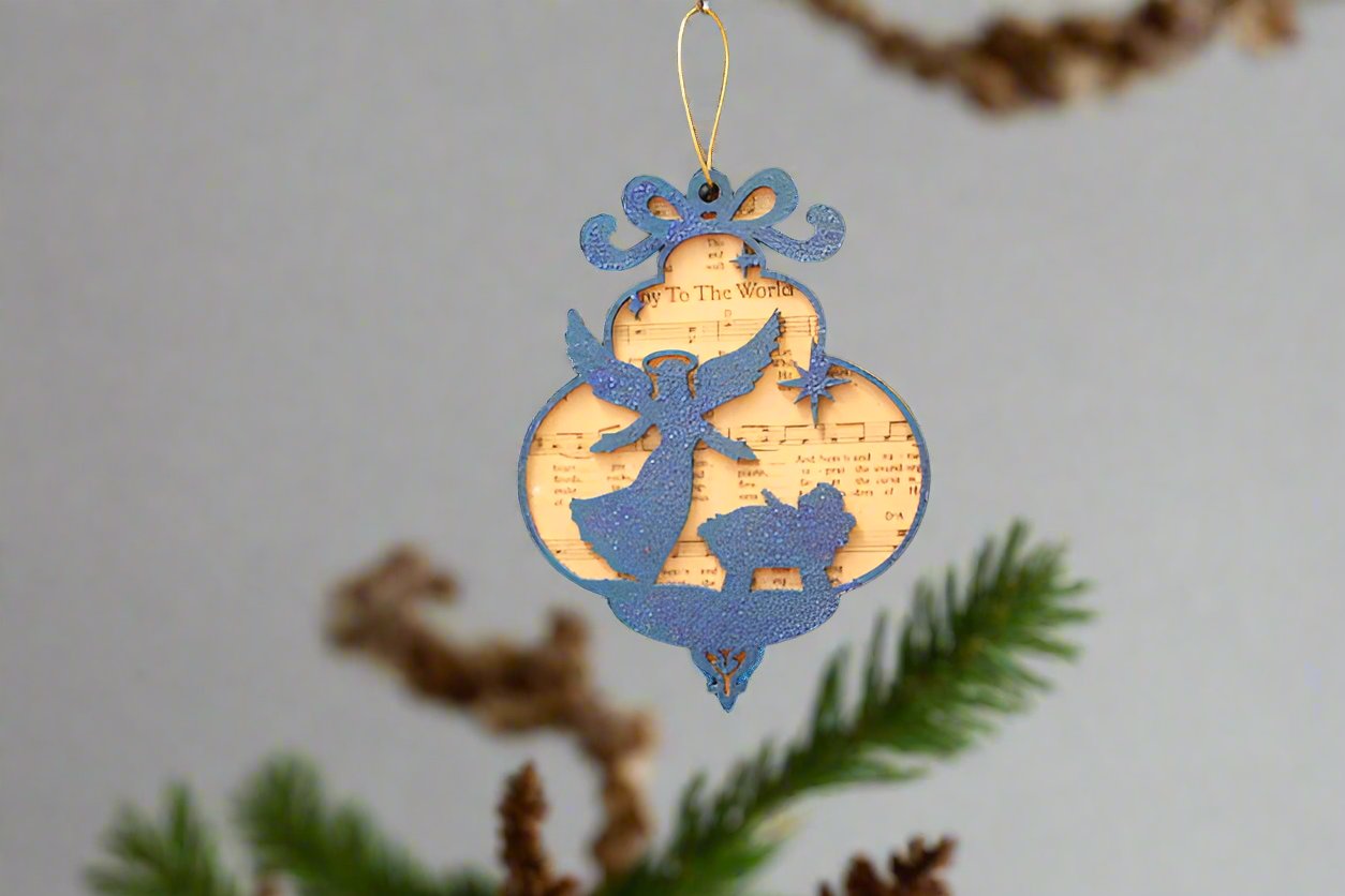 Joy to the World Blue Ornament by Sheri Gulla