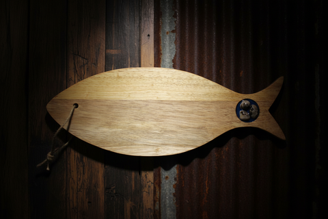 Mi Beach Rocks Fish Tail Board with Petoskey Stone Inlay