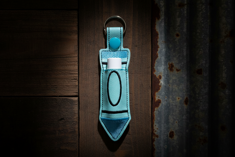 Light Blue Crayon-Shaped Lip Balm Holder Keychain