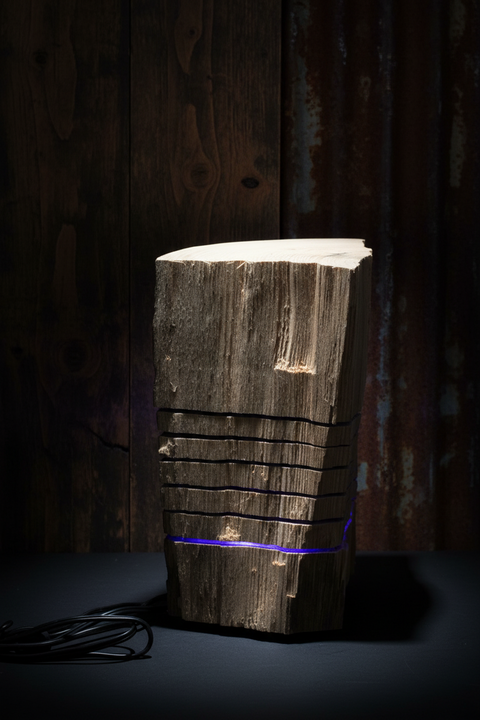 Unfinished Rustic Log Lamp Purple Decorative Pieces