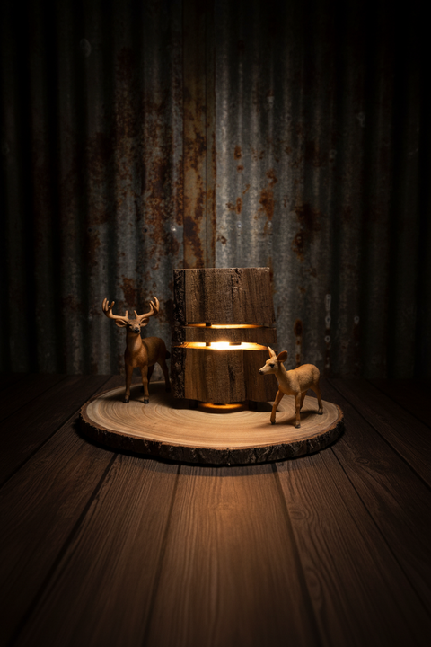 Woodland Deer Scene Lamp - Rustic Log Creations