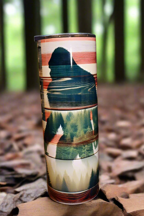 American Flag Sasquatch 20 Oz Stainless Steel Travel Cup by June Bugs