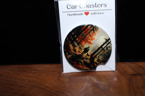 Hunter With Dog Car Coaster by June Bugs