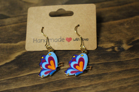 Handmade Colorful Blue Butterfly Dangle Earrings