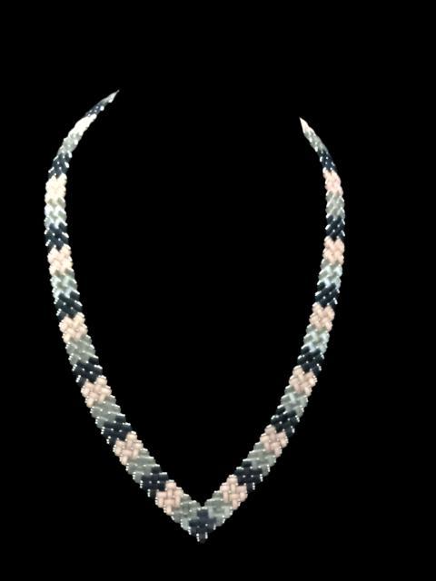 10" Herringbone Beaded  Black/Pink/Gray Necklace by Outrageously Millie