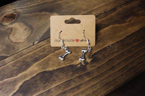 Handmade Silver Dog Bone Dangle Earrings