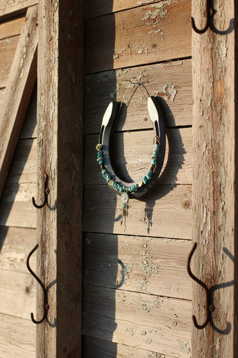 Live Lucky Decorative Horseshoe with Turquoise Chips and Bullet Charm