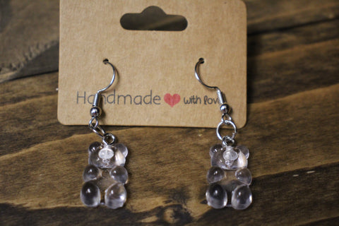 Handmade Clear Gummy Bear Dangle Earrings