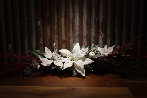 Winter White Poinsettia Swag with Red Glitter Branches