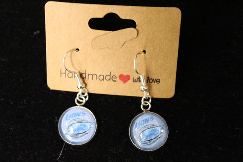 Handmade Detroit Lions Logo Drop Earrings with Silver-Tone Hooks