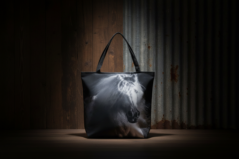 Black and White Horse Portrait Tote Bag – Bold Wildlife Design – By Genna Card