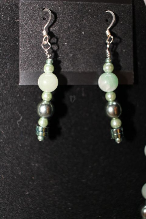 12" Green Abalone and Green Bead Necklace & Earrings by Outrageously Millie