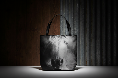 Black and White Horse Close-Up Tote Bag – Bold Equine Portrait