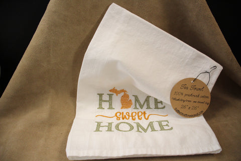 Home Sweet Home Michigan Tea Towel by Suki B's Creations