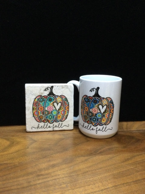 Hello Fall Coffee Mug and Coaster Gift Set by The Ravaged Barn