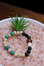 Load image into Gallery viewer, Brown Mushroom with Green, Black and Tan Wood Beads  Bracelet by Theiss Tye Dye
