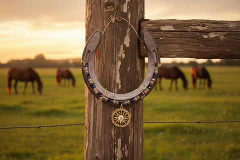 Live Lucky Decorative Horseshoe with Blue Beads and Sunburst Charm
