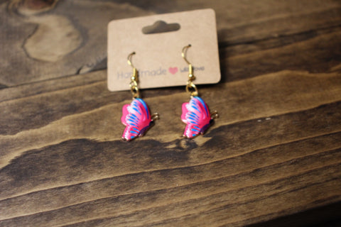 Handmade Pink and Blue Butterfly Dangle Earrings