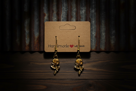 Gold Rose Dangle Earrings with Hook Design