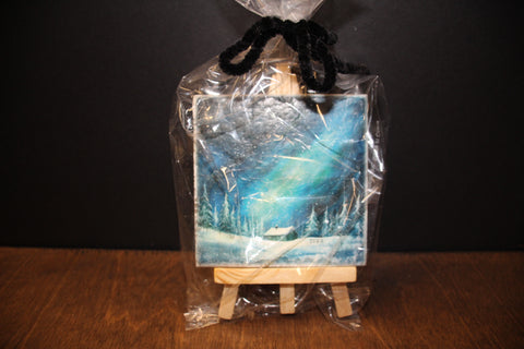 Winter Northern Lights Stone Coaster with Easel