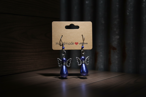 Blue Angel Wing Pearl Drop Earring