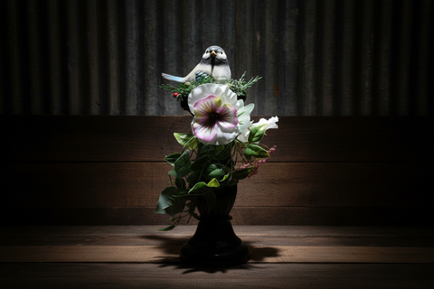 Pansy Garden Bird Pedestal – Handmade by Red Brick Wreaths