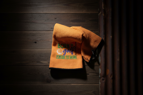 Born to Golf, Forced to Work Microfiber Golf Towel – Orange Edition