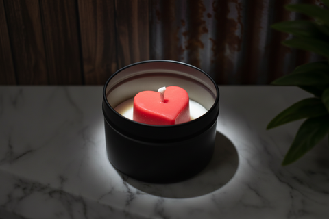 2-Inch Round Black Tin Candle with Pink Heart Accent