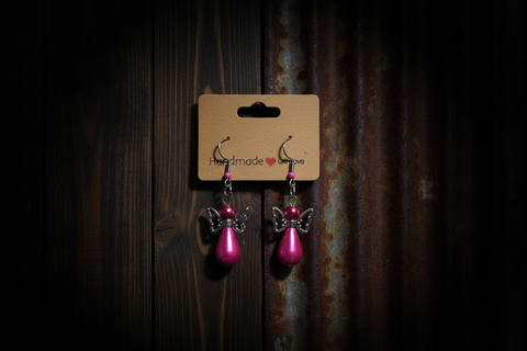 Pink Angel Wing Pearl Drop Earrings