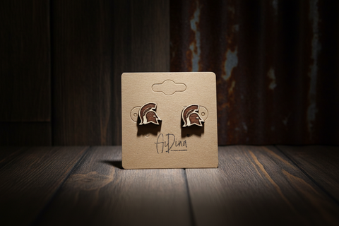 Spartan Helmet Shaped Wooden Stud Earrings