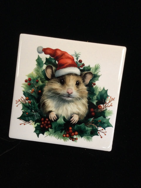 Mouse in Santa Hat Coaster by June Bugs