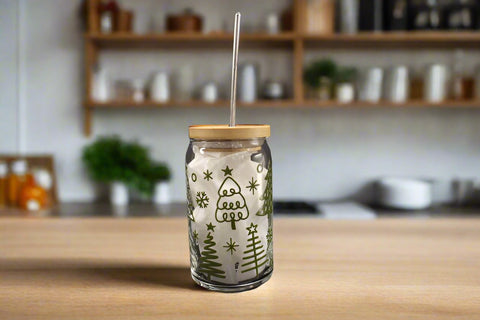 16oz Trees Clear Glass Can Cup by Allison MacKenzie Interiors